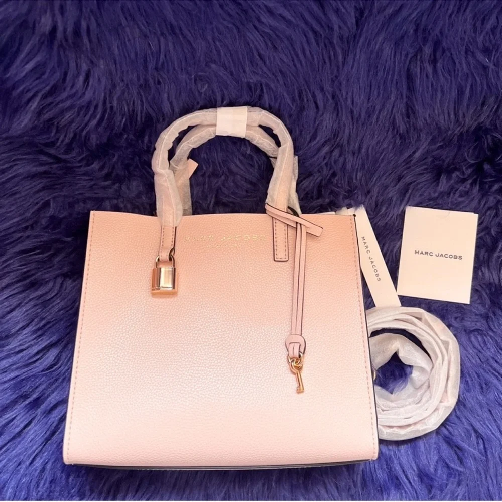 New! MARC JACOBS Mini Grind Leather Tote Crossbody Bag in Peach Whip Pink - Picture 6 of 12